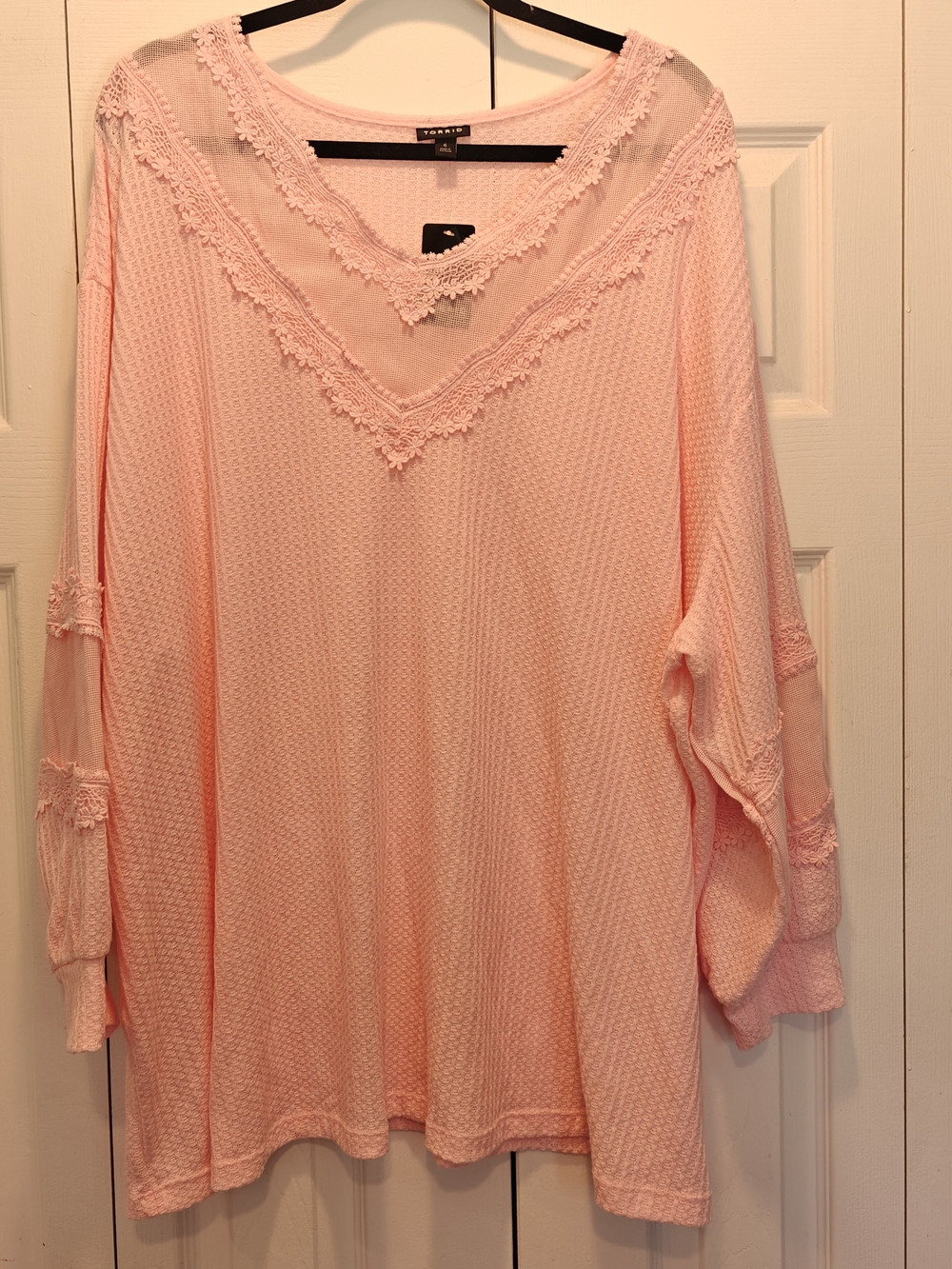 torrid Pale Pink Lace-Trim Waffle Knit V-Neck Tunic